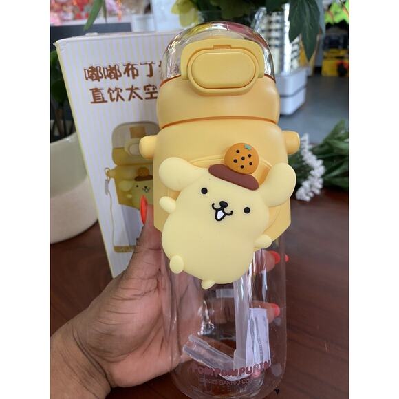 NEW 2023 Sanrio Pochacco Yellow 600ml Clear Water Plastic Bottle w/Strap ml - Picture 1 of 8